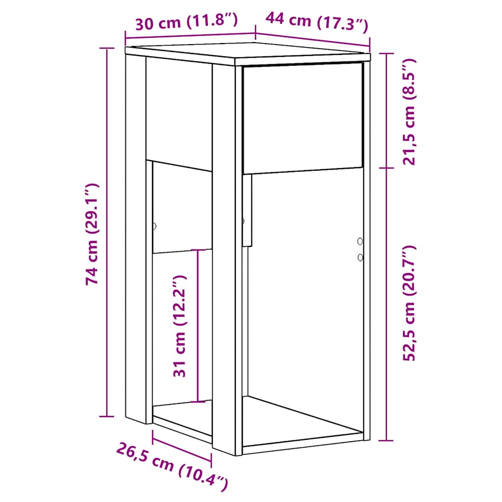 vidaXL Computertorenstandaard met lade 30x44x74 cm wit