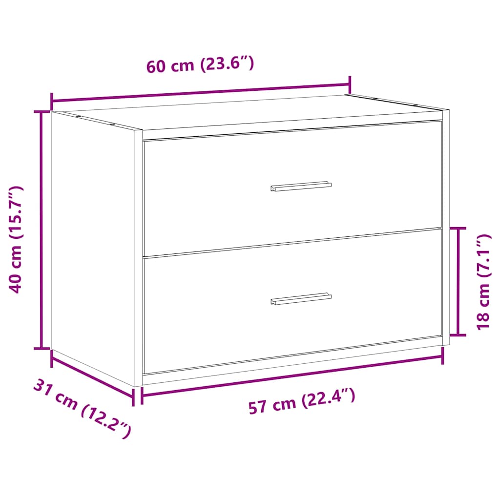 vidaXL Kast met 2 lades 60x31x40 cm bewerkt hout wit