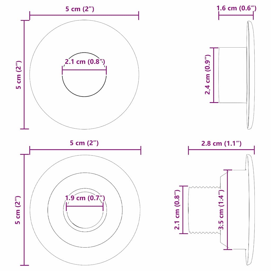 vidaXL Tafelvoetbal Lager 10 pcs Zwart 5 x 5 x 2,8 cm PP