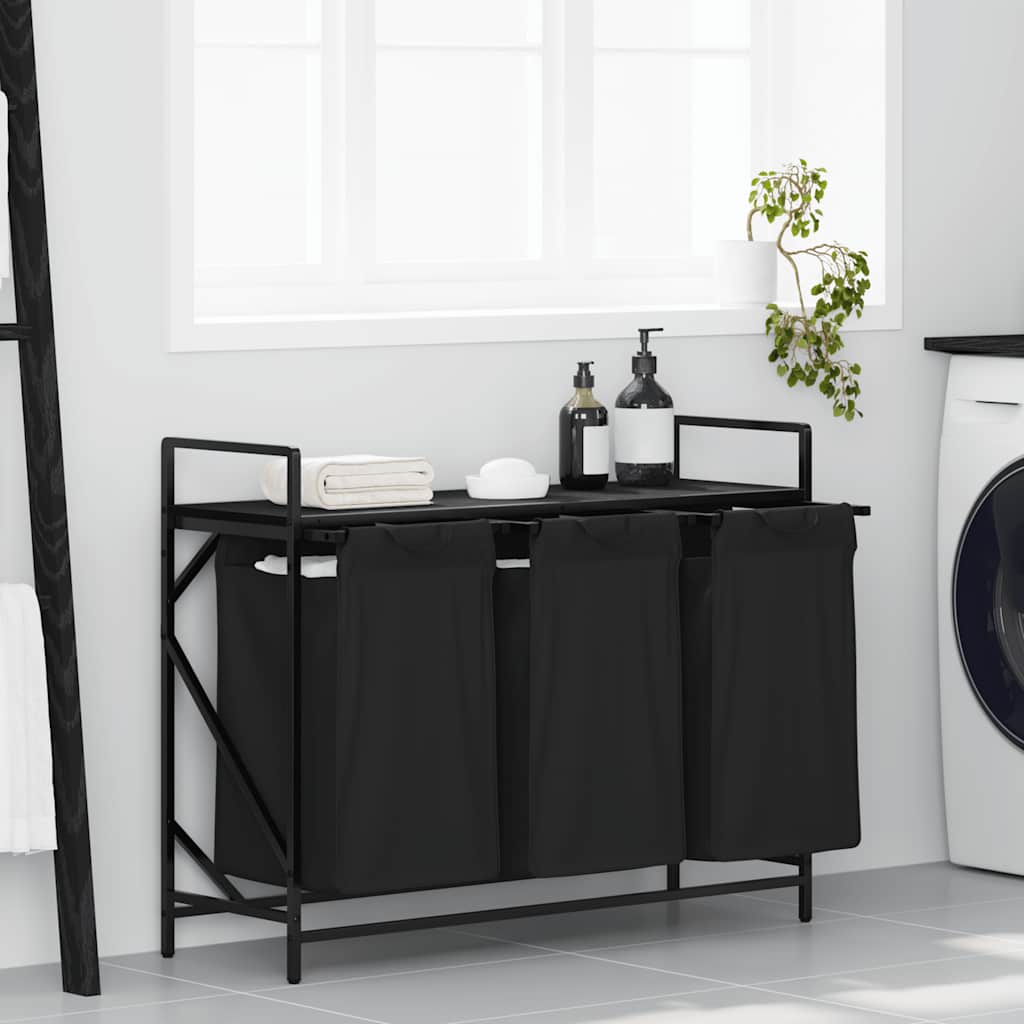 vidaXL Wasmand 2 vakken met plank zwart eikenkleurig