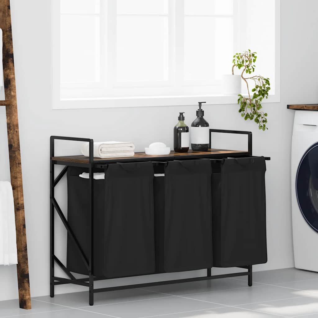 vidaXL Wasmand 2 vakken met plank zwart eikenkleurig