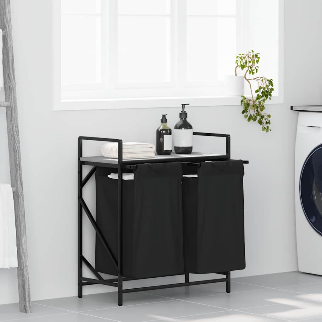 vidaXL Wasmand 2 vakken met plank zwart eikenkleurig