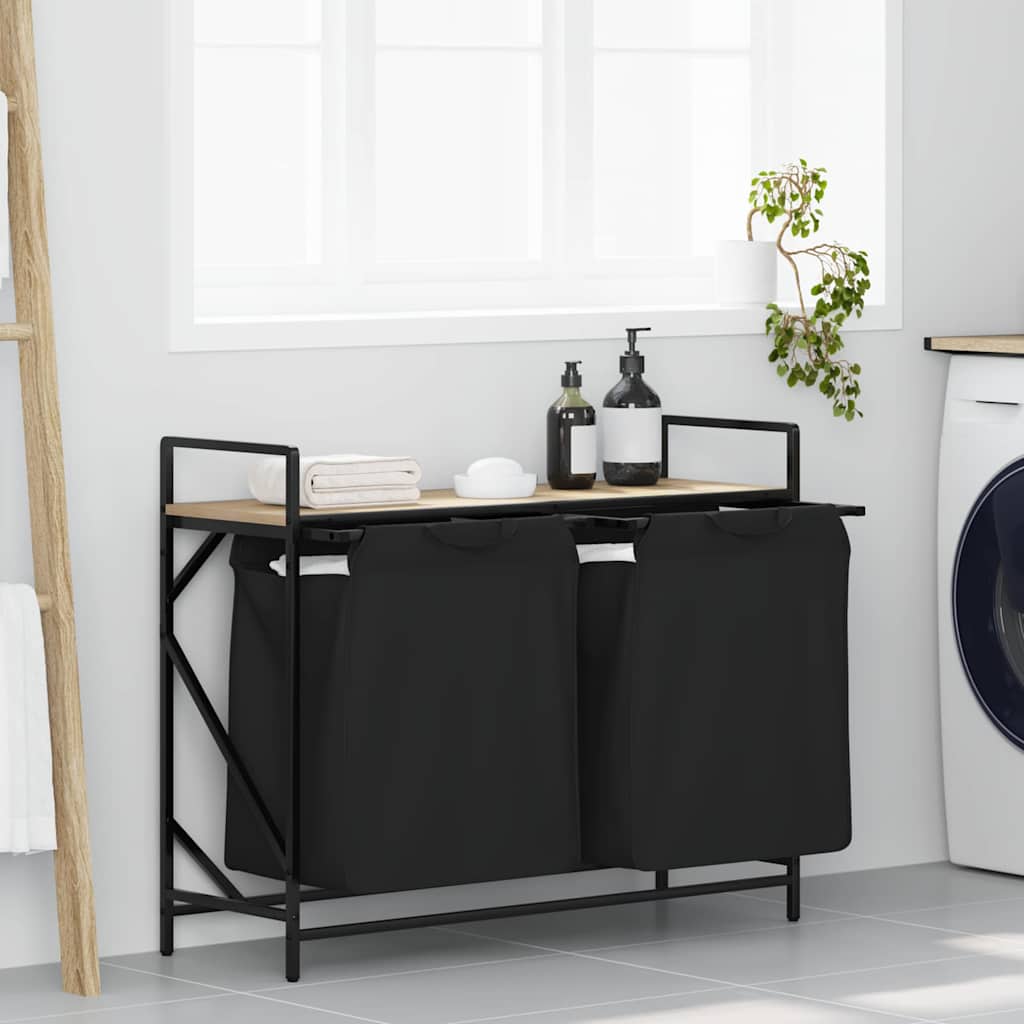 vidaXL Wasmand 2 vakken met plank grijs sonoma eiken