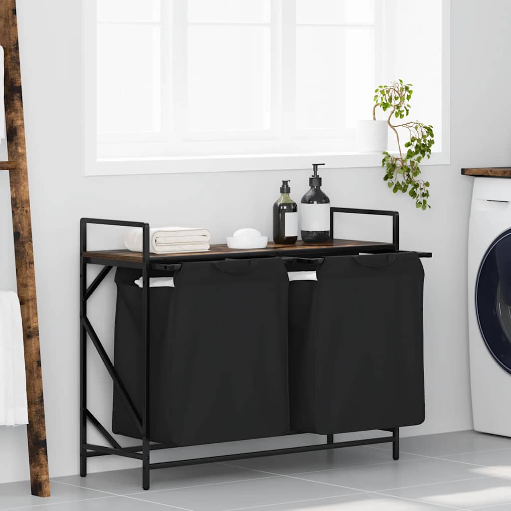 vidaXL Wasmand 2 vakken met plank grijs sonoma eiken