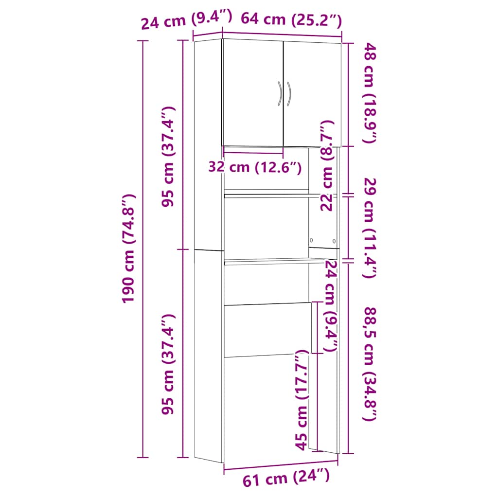 vidaXL Washing Machine Cabinet 64x24x190 cm Engineered Wood White