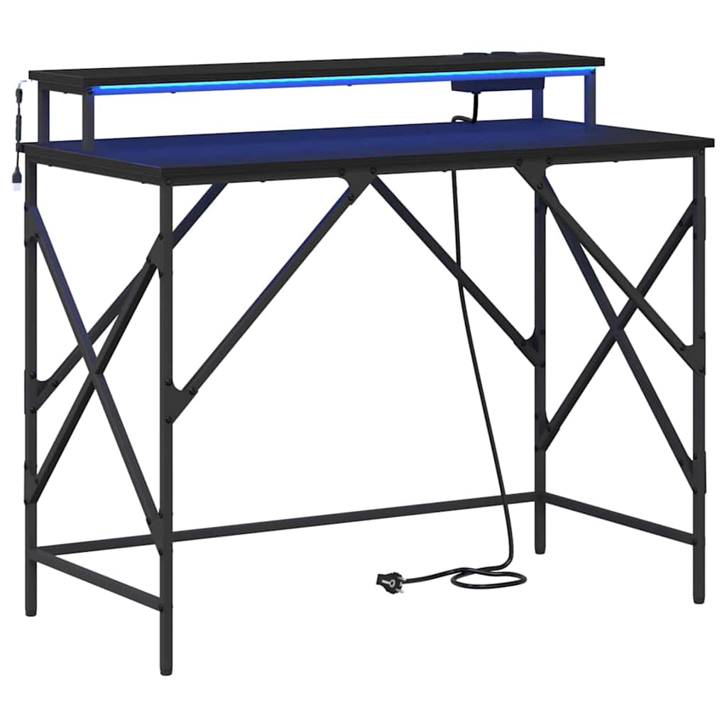 vidaXL Bureau met plank Zwart Eiken 100 x 50 x 86,5 cm Bewerkt hout