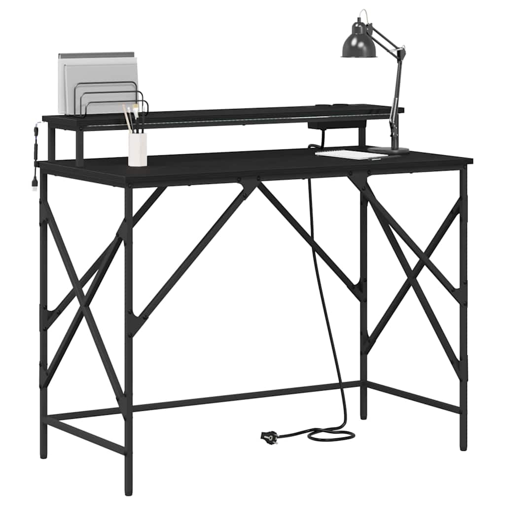 vidaXL Bureau met plank Zwart Eiken 100 x 50 x 86,5 cm Bewerkt hout
