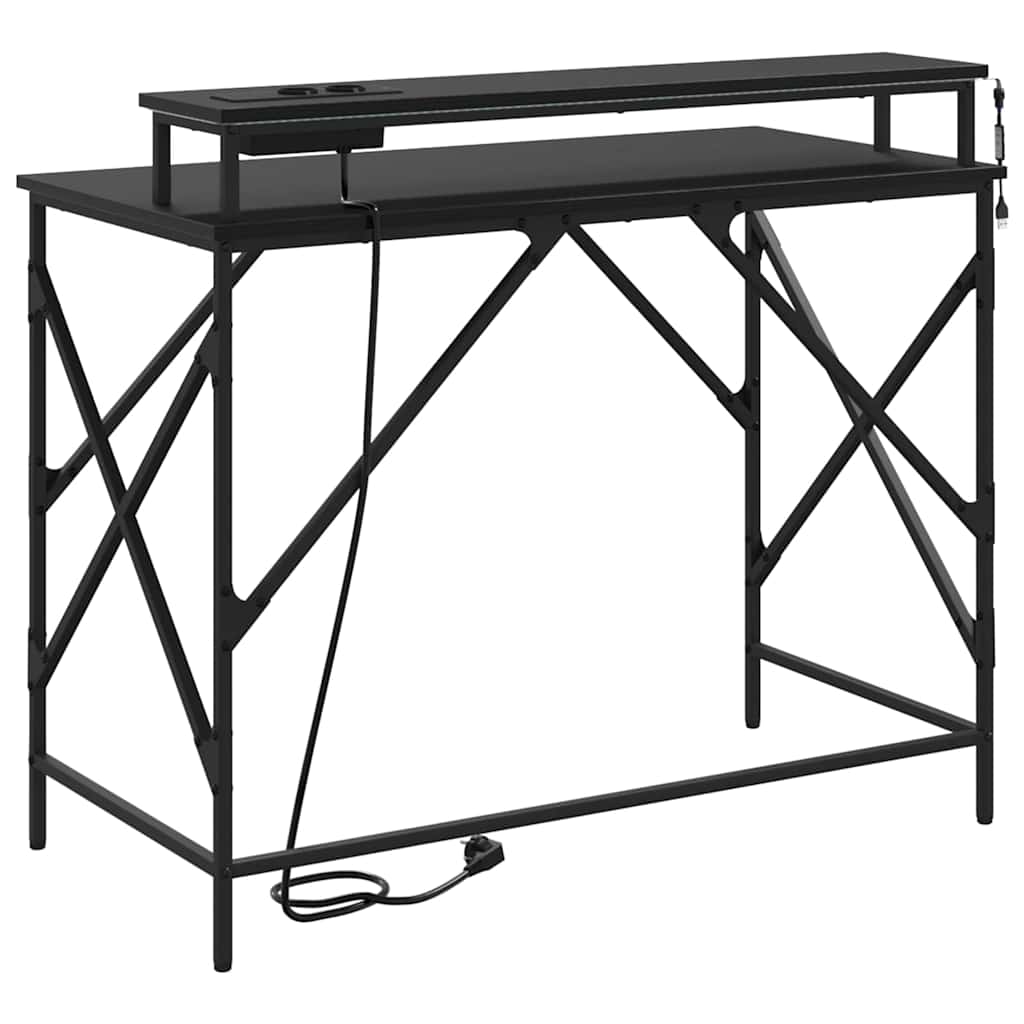 vidaXL Bureau met plank Zwart Eiken 100 x 50 x 86,5 cm Bewerkt hout