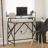 vidaXL Bureau met plank Zwart Eiken 100 x 50 x 86,5 cm Bewerkt hout