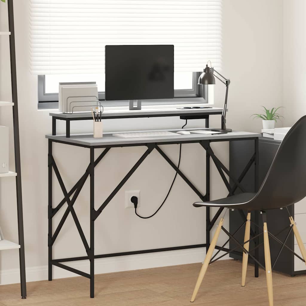 vidaXL Bureau met plank Zwart Eiken 100 x 50 x 86,5 cm Bewerkt hout