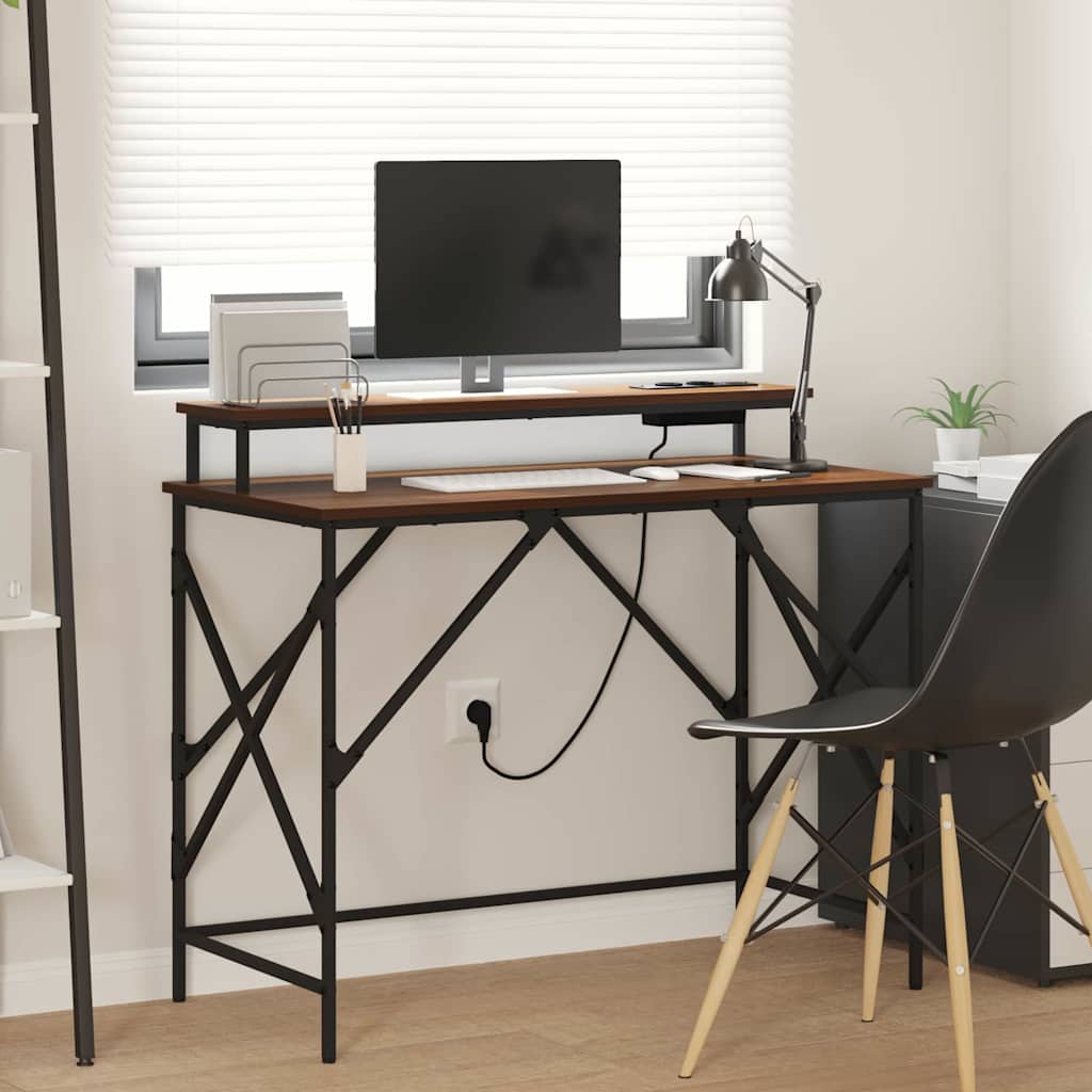 vidaXL Bureau met plank Zwart Eiken 100 x 50 x 86,5 cm Bewerkt hout