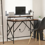 vidaXL Bureau met plank Zwart Eiken 100 x 50 x 86,5 cm Bewerkt hout