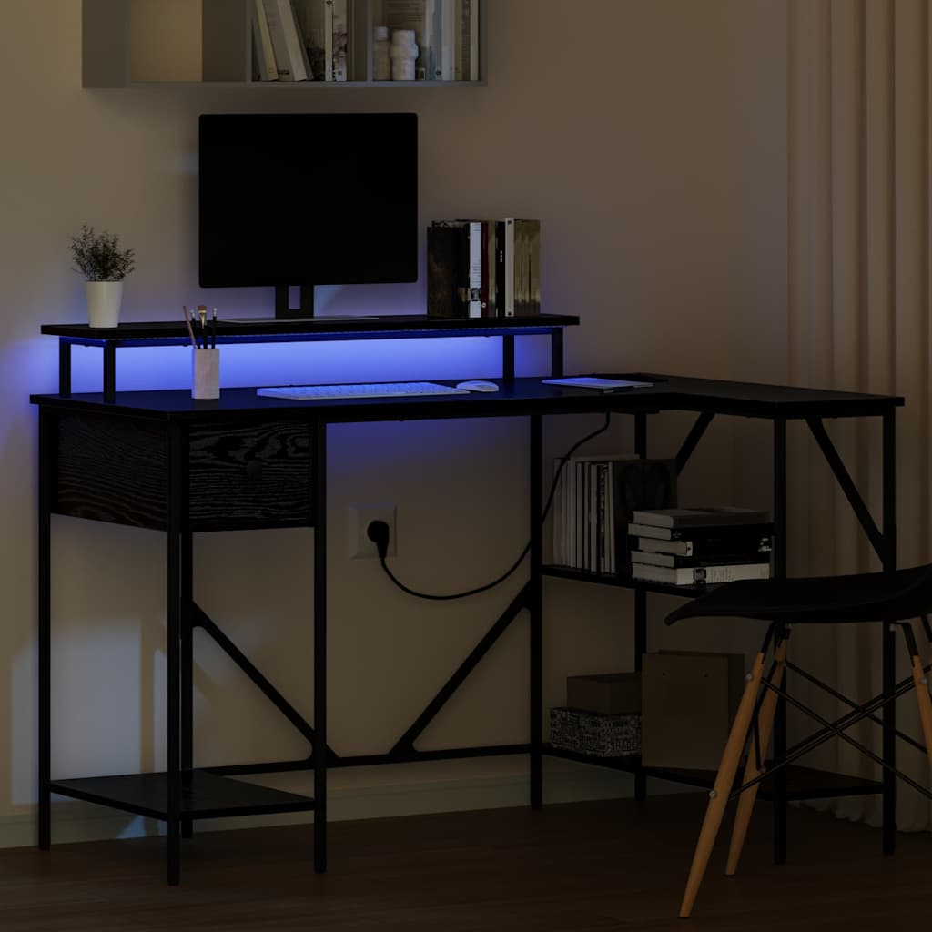 vidaXL Desk with Drawer Black Oak 120 x 79 x 86.5 cm Engineered Wood