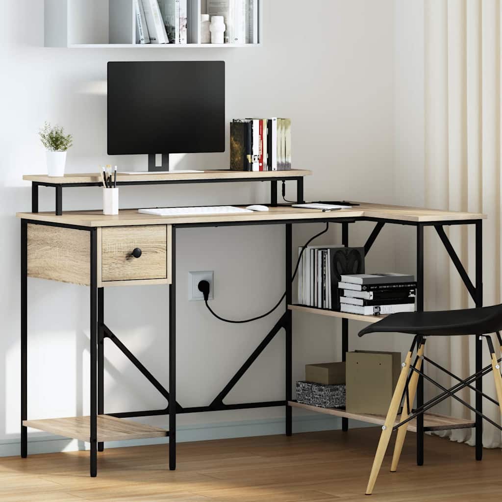 vidaXL Desk with Drawer Black Oak 120 x 79 x 86.5 cm Engineered Wood