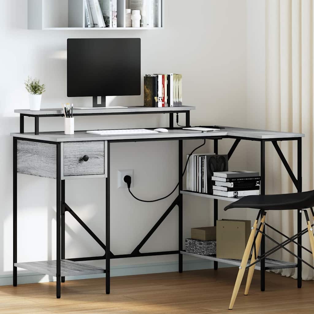 vidaXL Desk with Drawer Black Oak 120 x 79 x 86.5 cm Engineered Wood