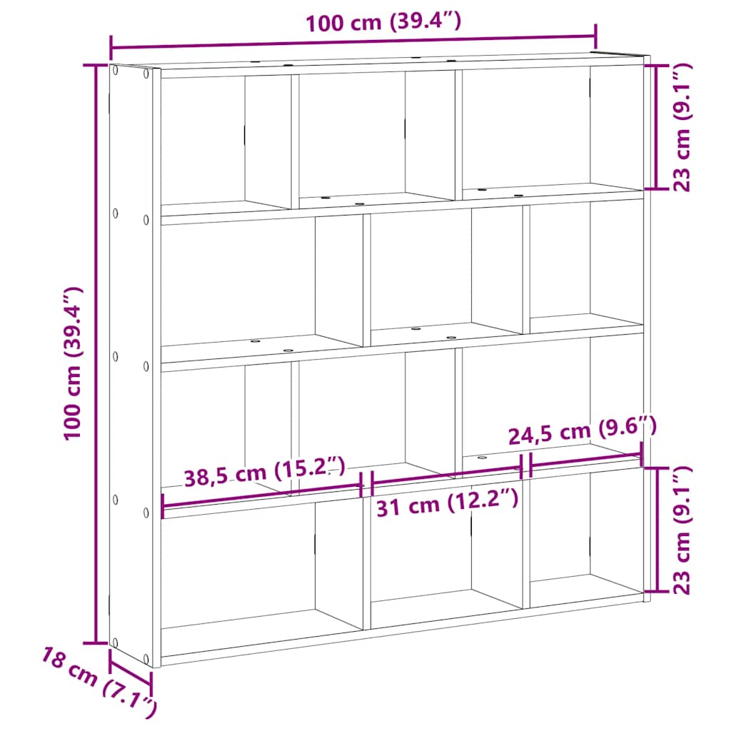 vidaXL Cube Wall Shelf with 12 Compartments Engineered Wood White