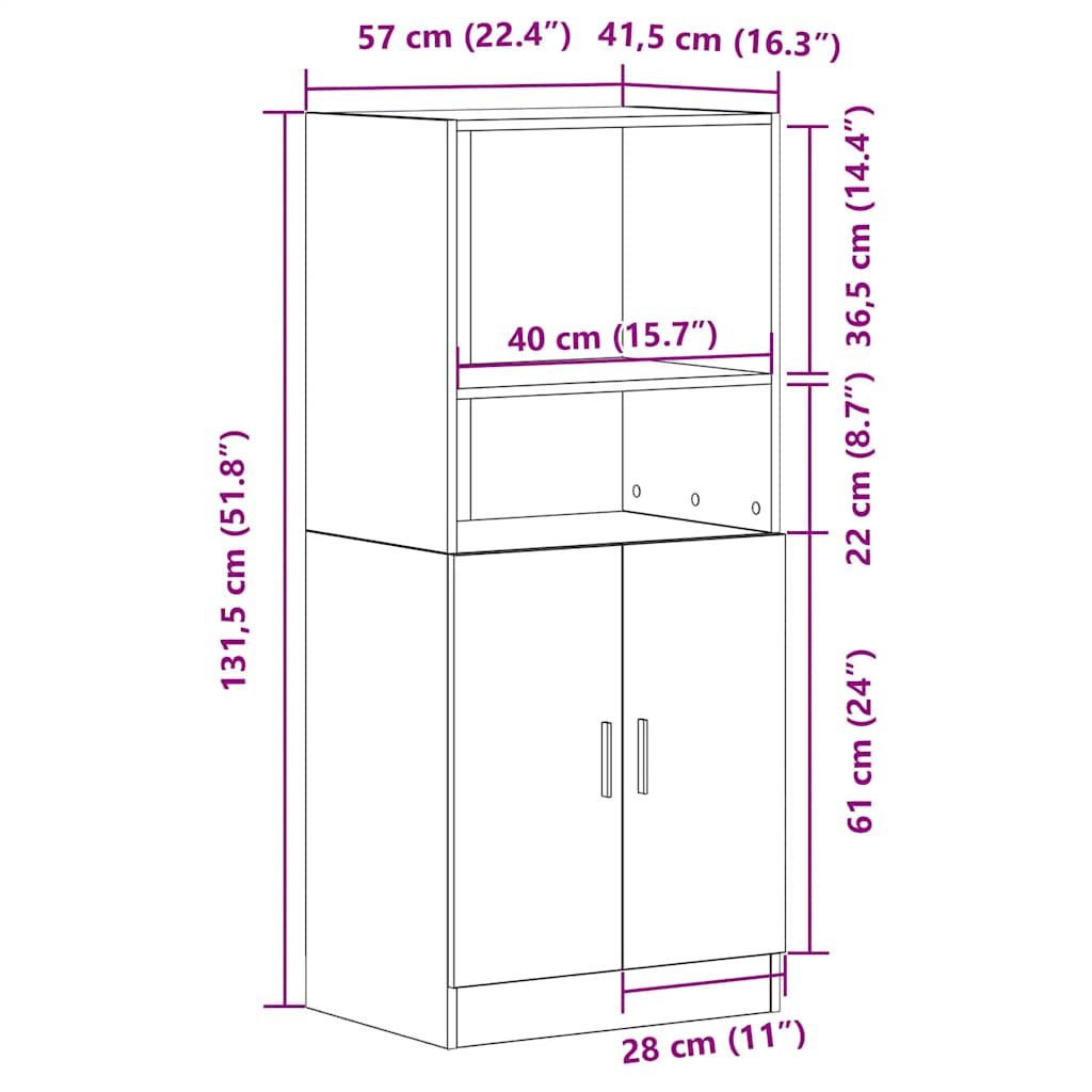 vidaXL Keukenkast 57x41,5x131,5 cm bewerkt hout wit