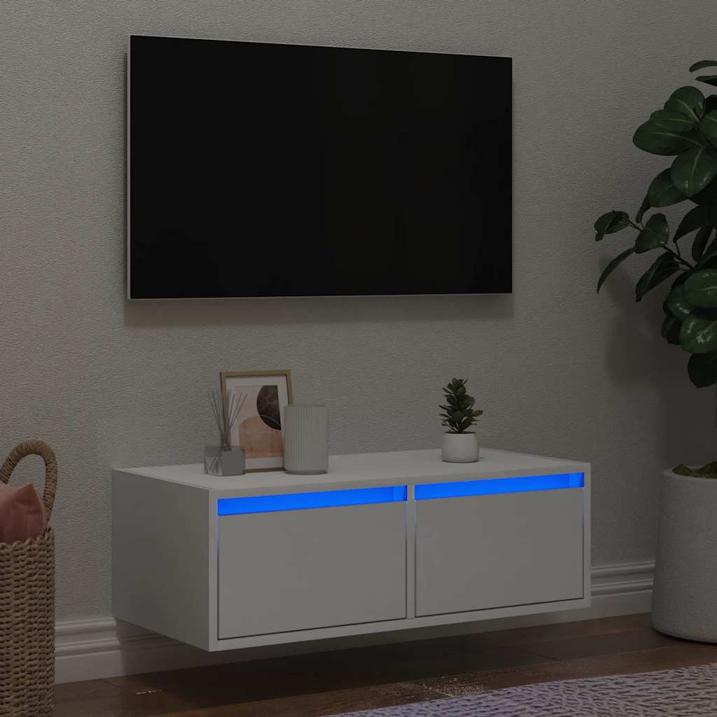 vidaXL Nachtkastje met LED-verlichting wandgemonteerd wit