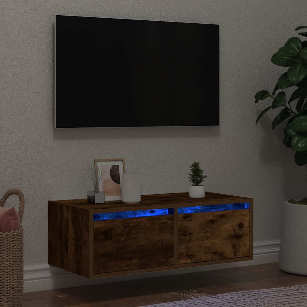 vidaXL Nachtkastje met LED-verlichting wandgemonteerd wit
