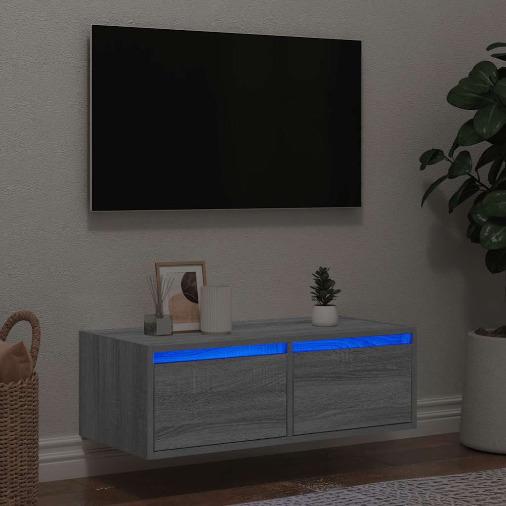vidaXL Nachtkastje met LED-verlichting wandgemonteerd wit