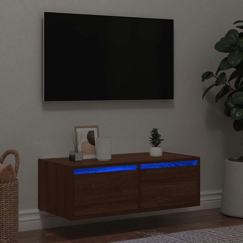 vidaXL Nachtkastje met LED-verlichting wandgemonteerd wit