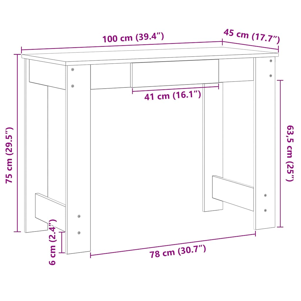 vidaXL Bureau 100x45x75 cm bewerkt hout wit