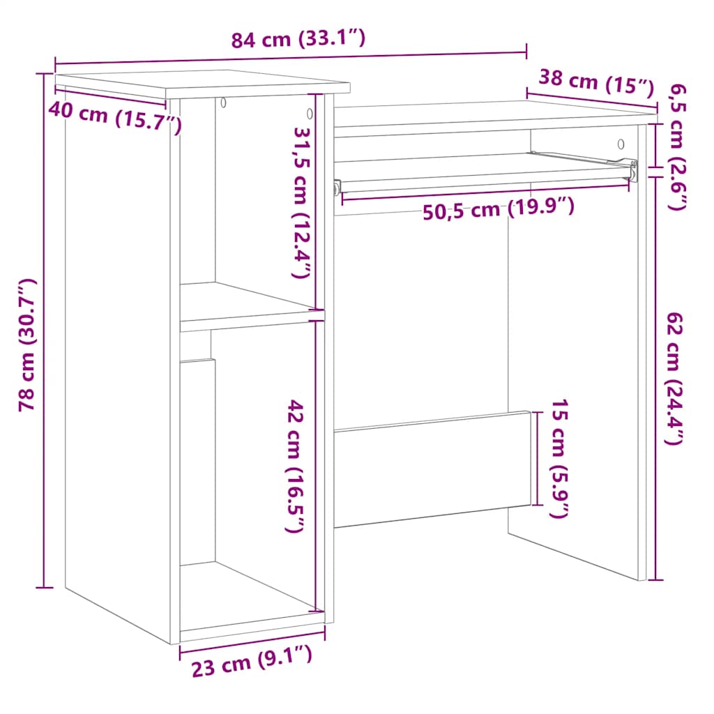 vidaXL Bureau met schappen 84x40x78 cm bewerkt hout wit