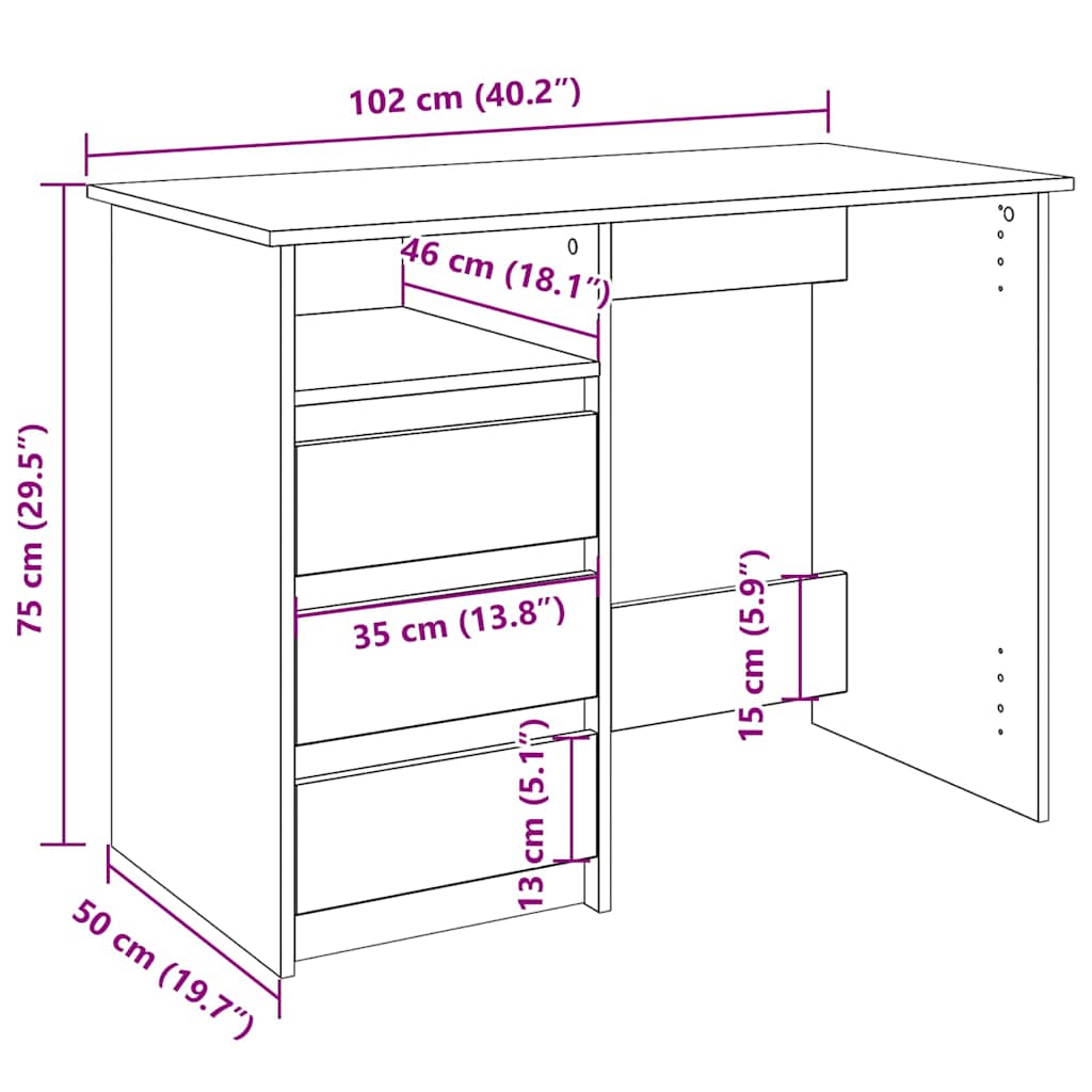 vidaXL Bureau 102x50x75 cm bewerkt hout wit