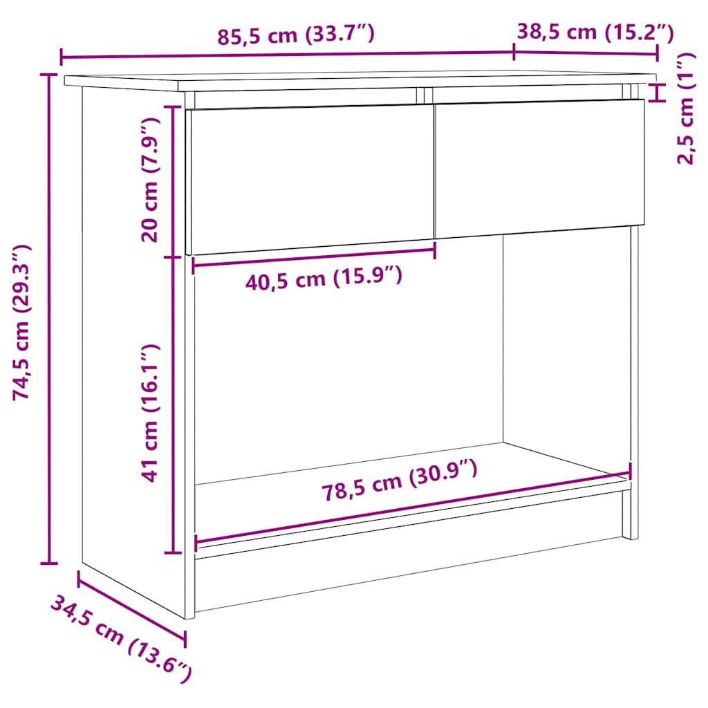 vidaXL Wandtafel met lades 85,5x38,5x74,5 cm wit