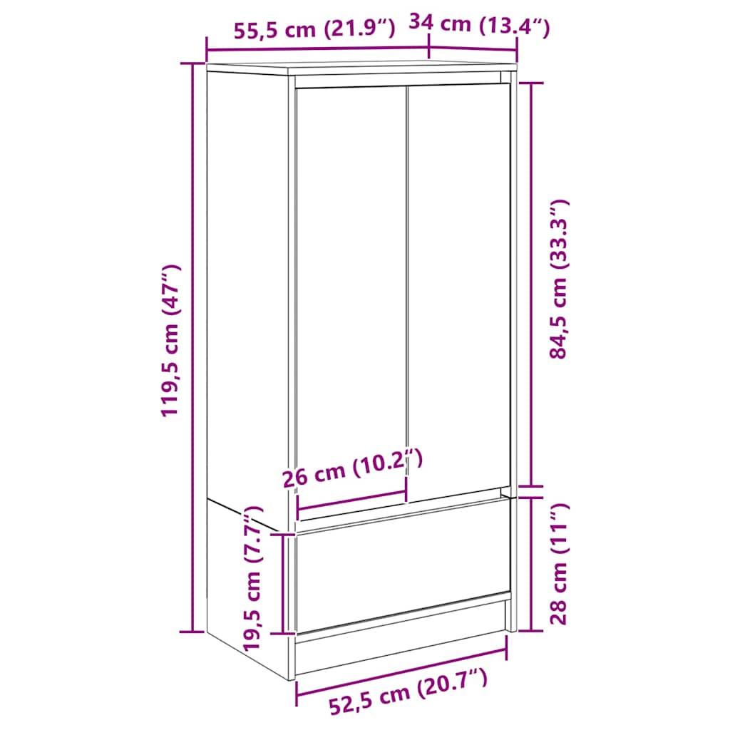 vidaXL Kast met lade 55,5x34x119,5 cm spaanplaat wit