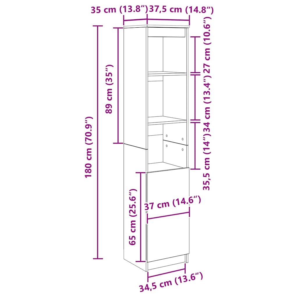 vidaXL Highboard 50x35x180 cm chipboard white
