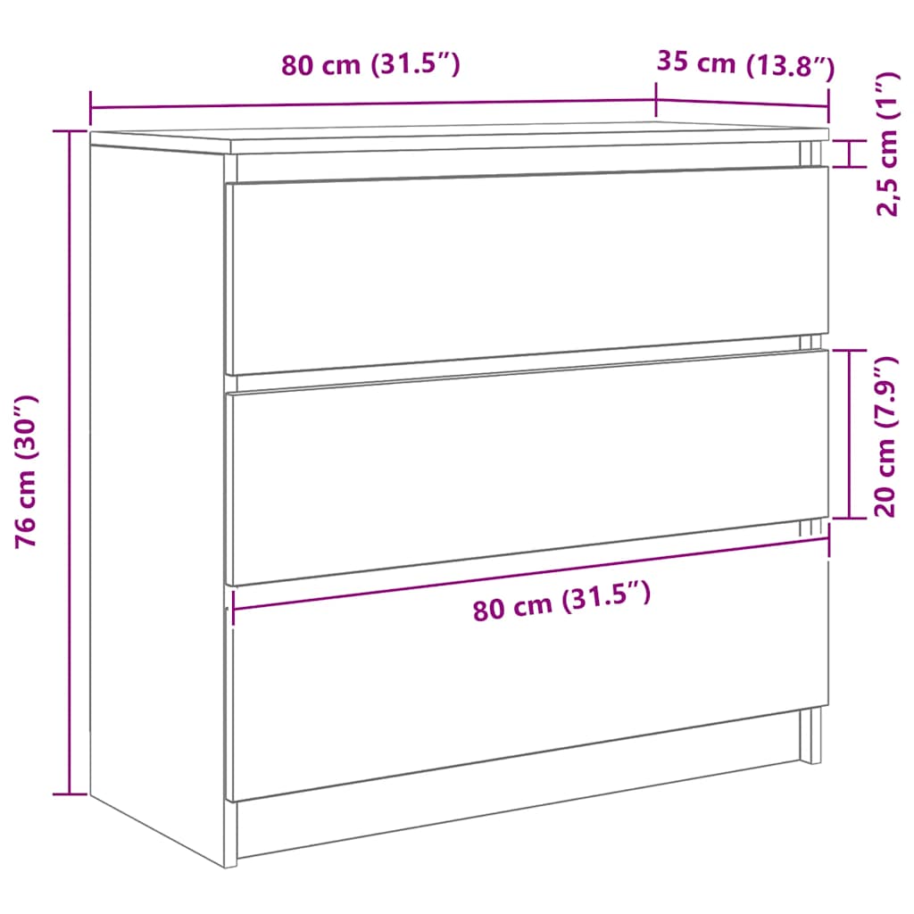 vidaXL Dressoir 80x35x76 cm spaanplaat wit