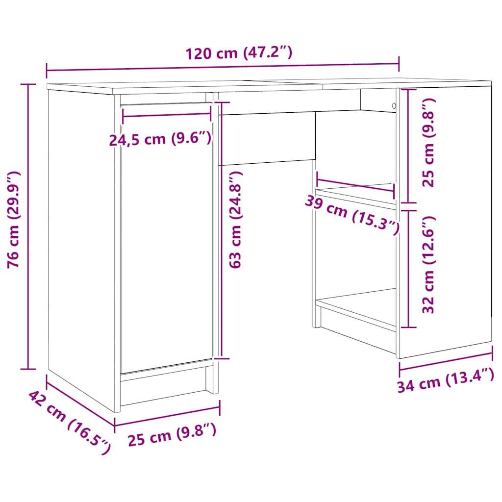 vidaXL Bureau 120x42x76 cm spaanplaat wit