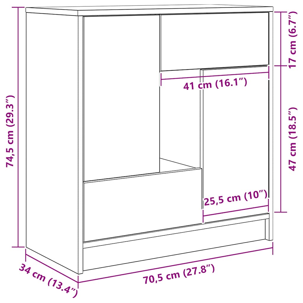 vidaXL Dressoir met lades en deuren 70,5x34x74,5 cm wit