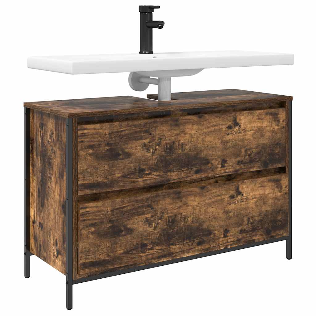 vidaXL Badkamerkast met lades 90x34,5x60 cm zwart eikenkleurig