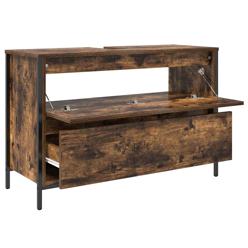 vidaXL Badkamerkast met lades 90x34,5x60 cm zwart eikenkleurig
