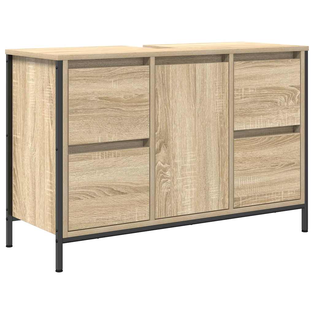 vidaXL Sink Cabinet with Drawers 90x34.5x60 cm Black Oak-coloured