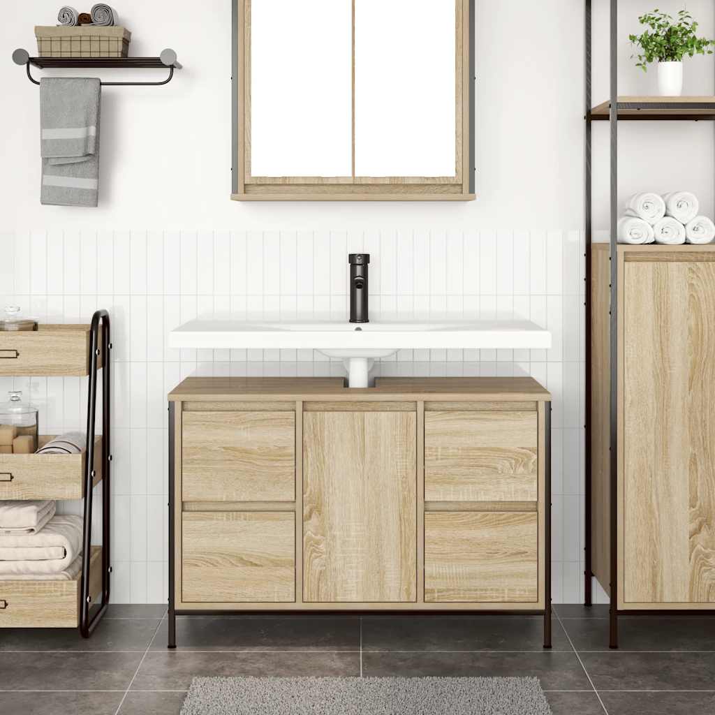 vidaXL Sink Cabinet with Drawers 90x34.5x60 cm Black Oak-coloured