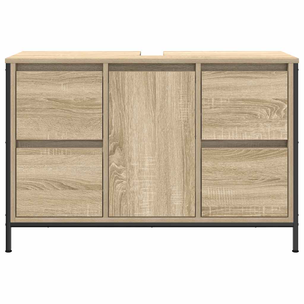 vidaXL Sink Cabinet with Drawers 90x34.5x60 cm Black Oak-coloured