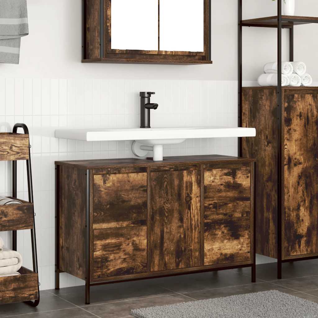 vidaXL Sink Cabinet with Drawers 90x34.5x60 cm Black Oak-coloured