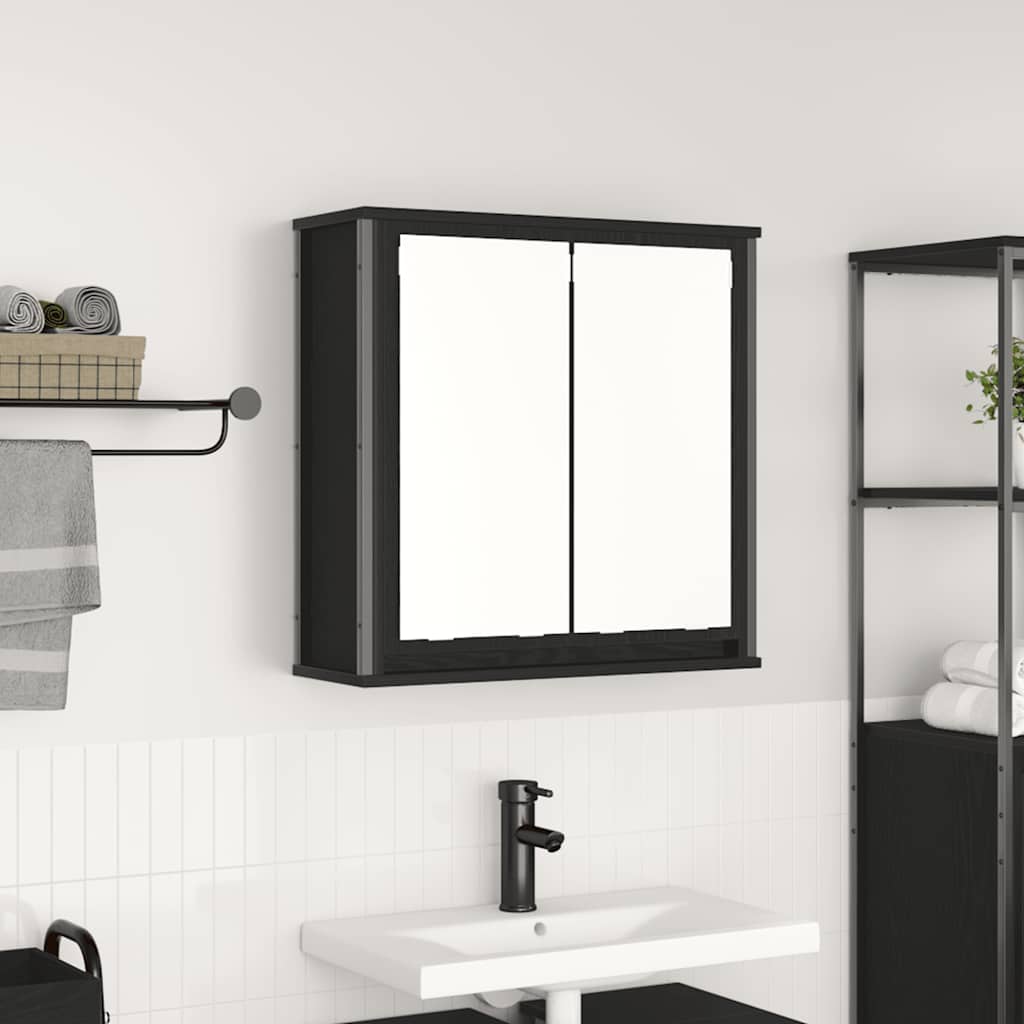 vidaXL Bathroom Wall Cabinet with Mirror 60x21x60 cm Black Oak-Effect