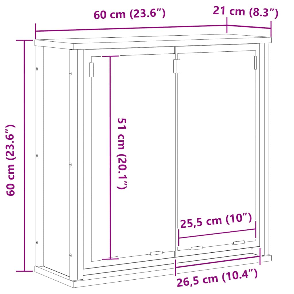 vidaXL Bathroom Wall Cabinet with Mirror 60x21x60 cm Black Oak-Effect