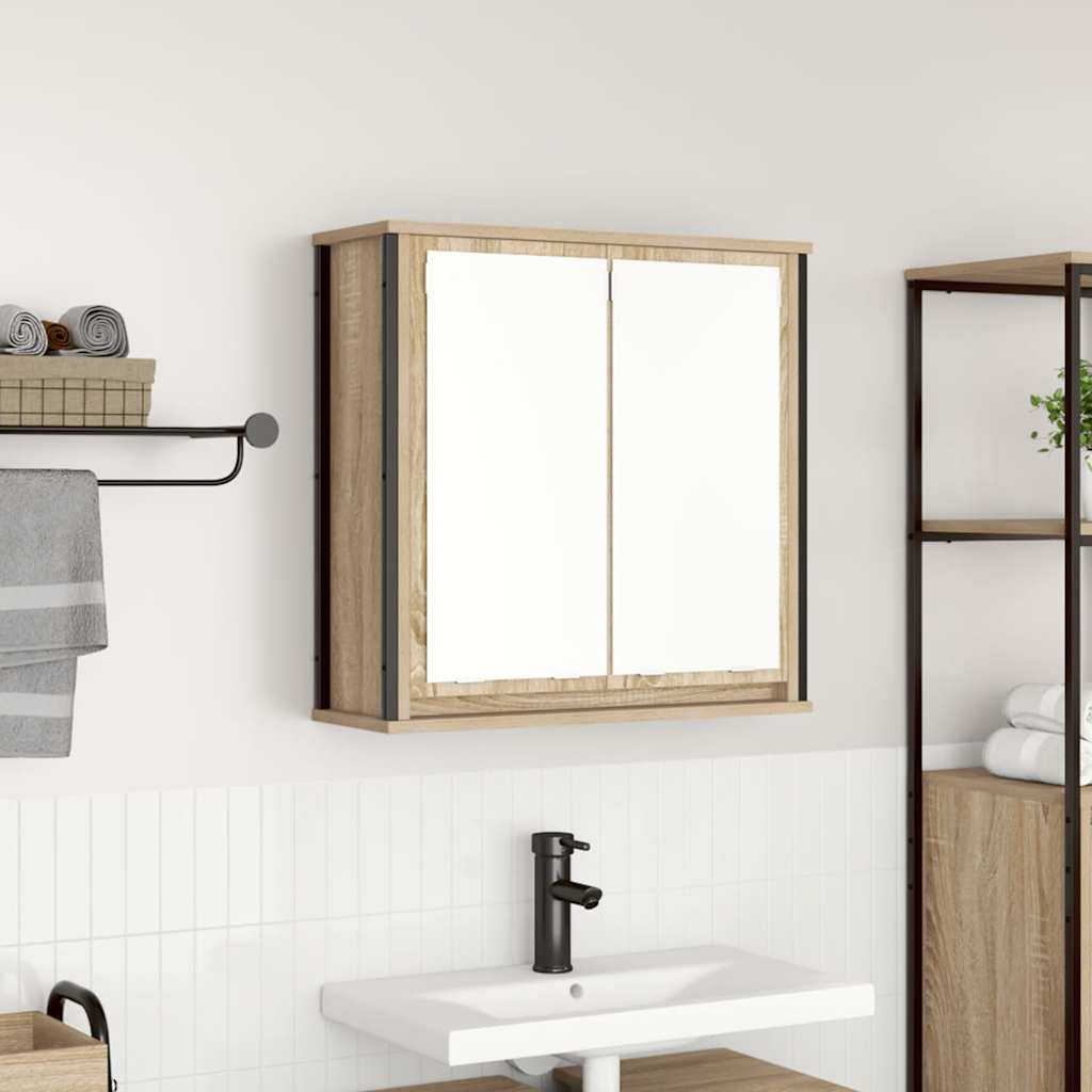vidaXL Bathroom Wall Cabinet with Mirror 60x21x60 cm Black Oak-Effect