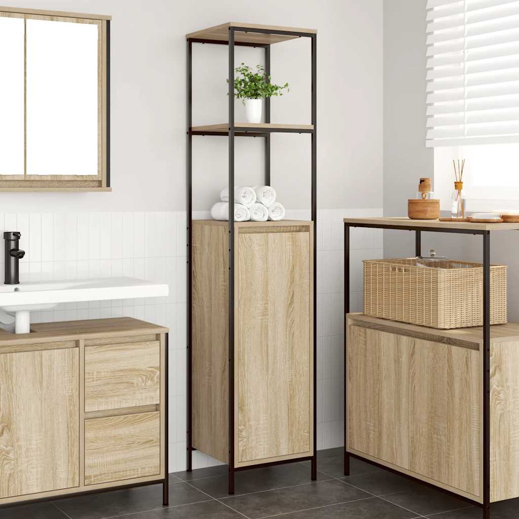 vidaXL Bathroom Cabinet with Shelves 36x35x165 cm Black Oak