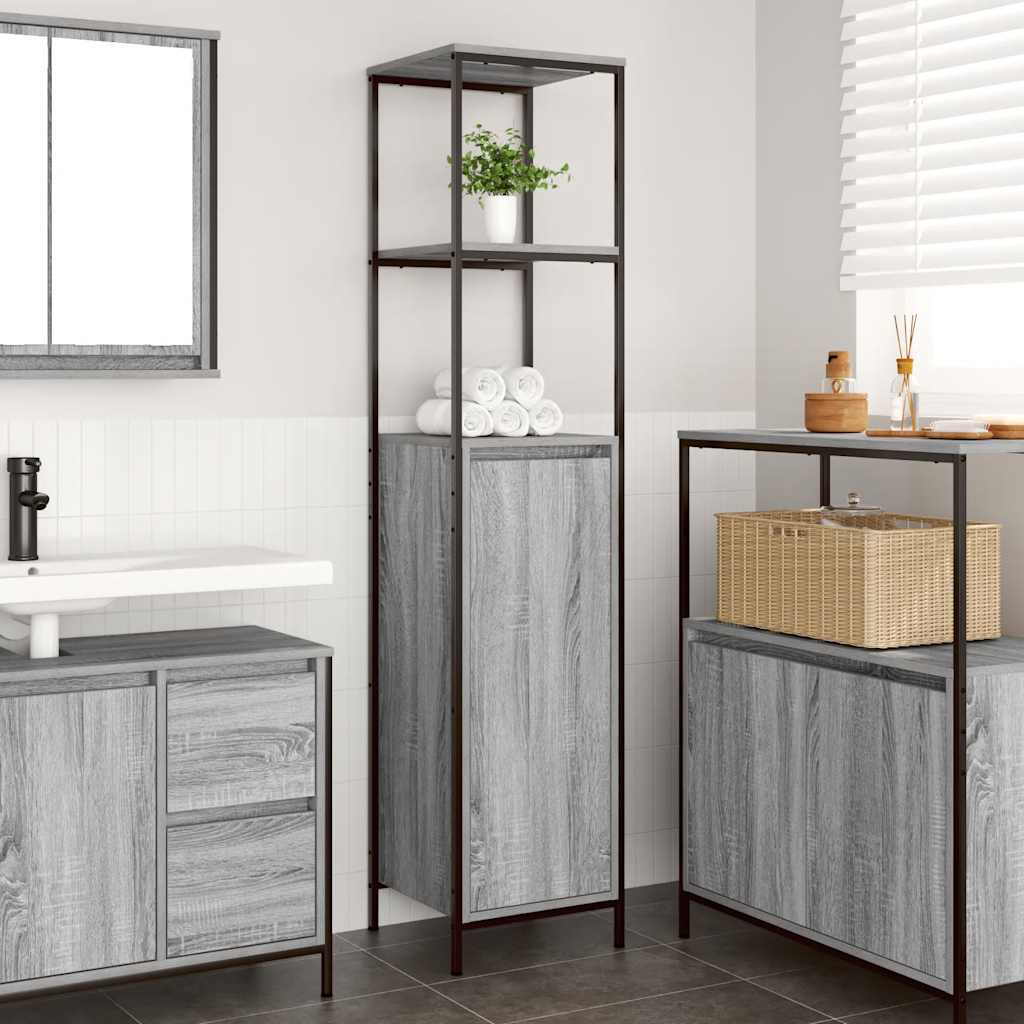 vidaXL Bathroom Cabinet with Shelves 36x35x165 cm Black Oak