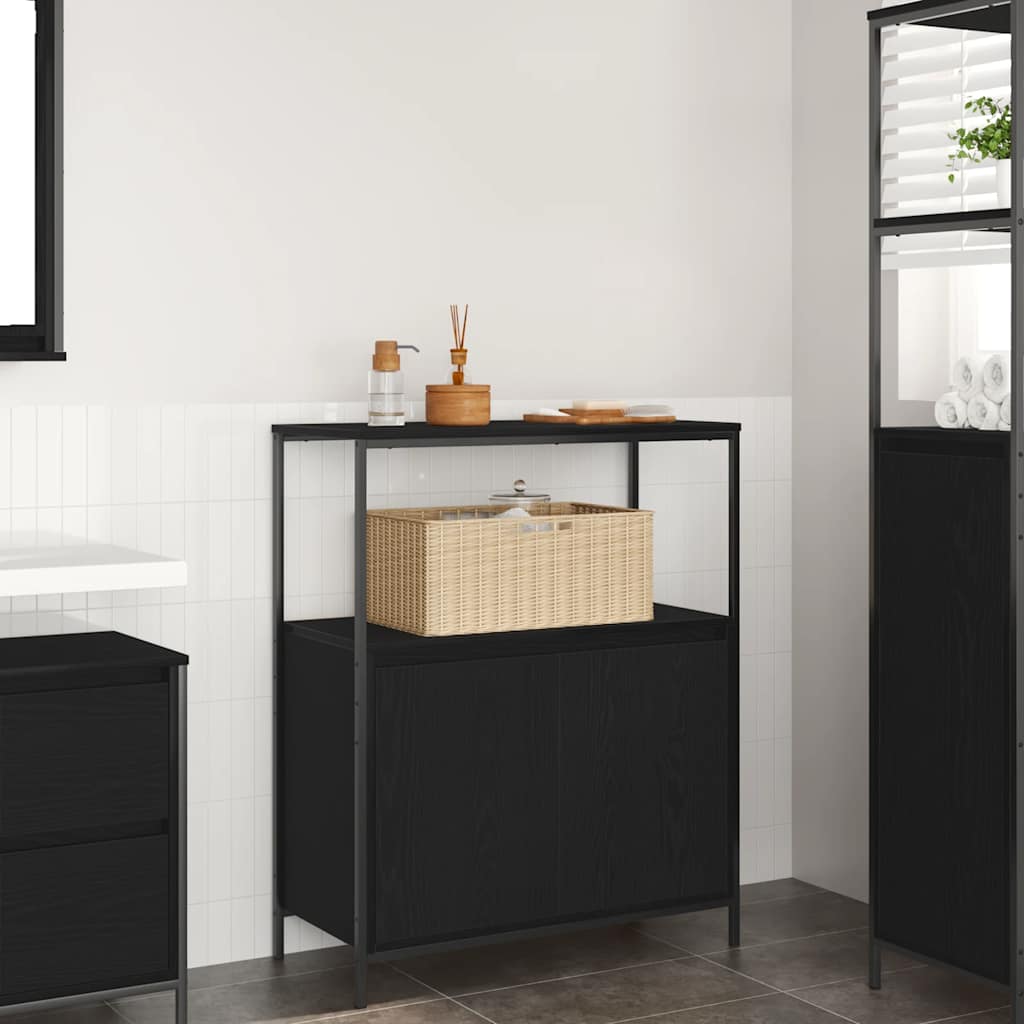 vidaXL Bathroom Cabinet with Shelves 76.5x35x95 cm Black Oak