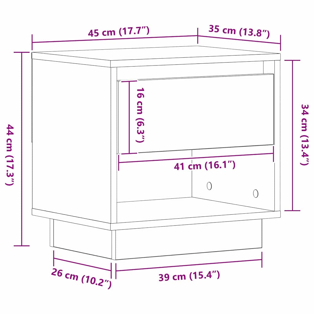 vidaXL Nachtkastje 45x34x44 cm bewerkt hout wit