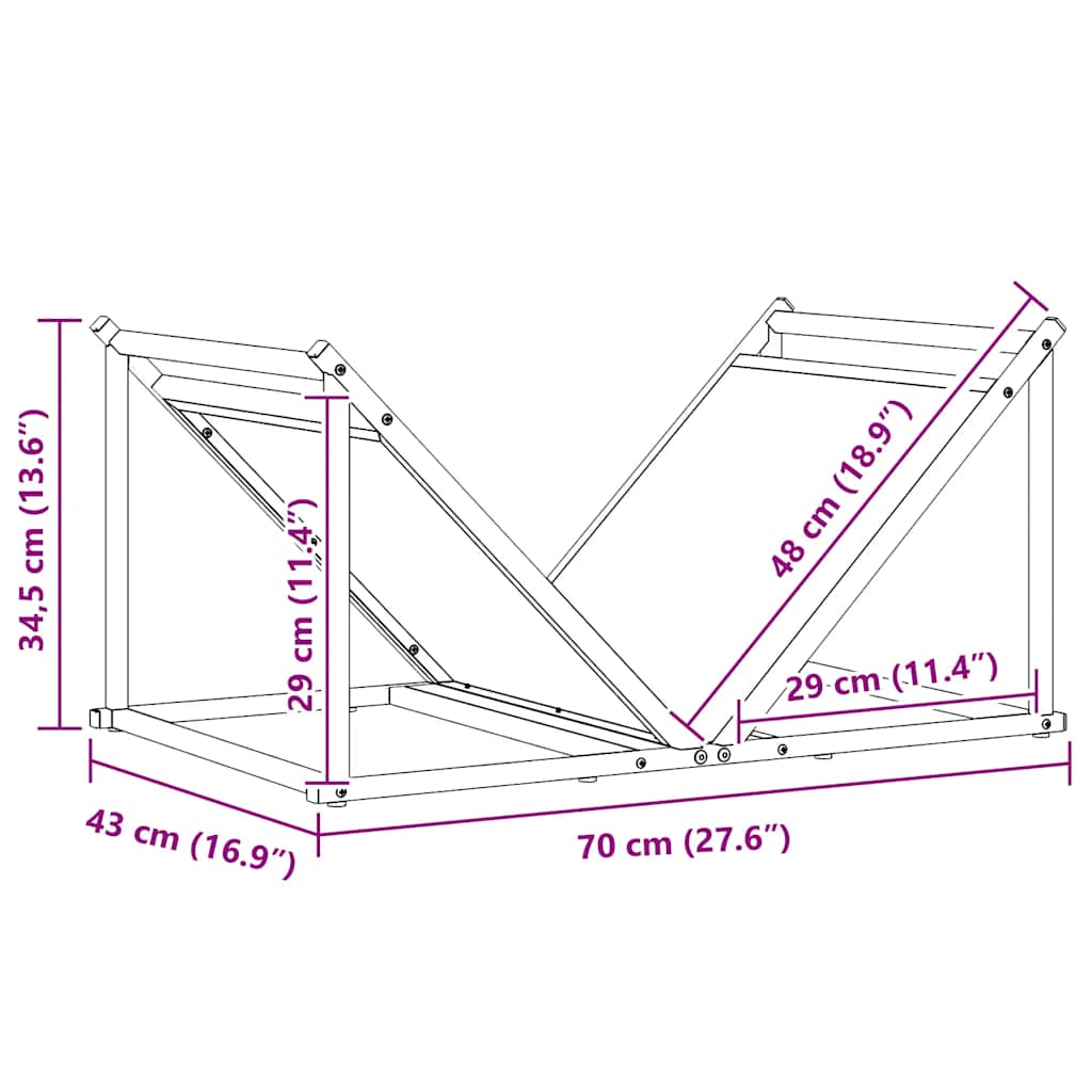 vidaXL Brandhoutrek 70x43x34,5 cm koudgewalst staal zwart