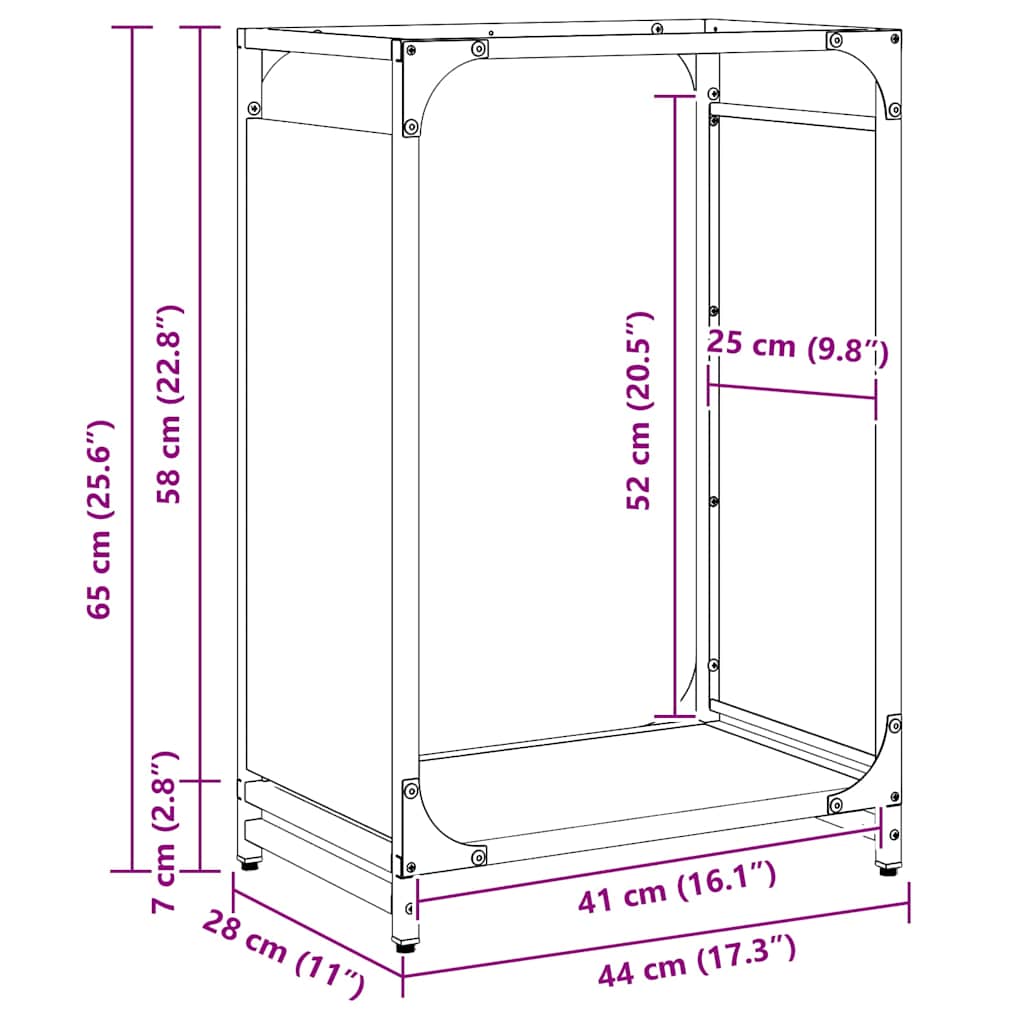 vidaXL Brandhoutrek 44x28x65 cm koudgewalst staal zwart