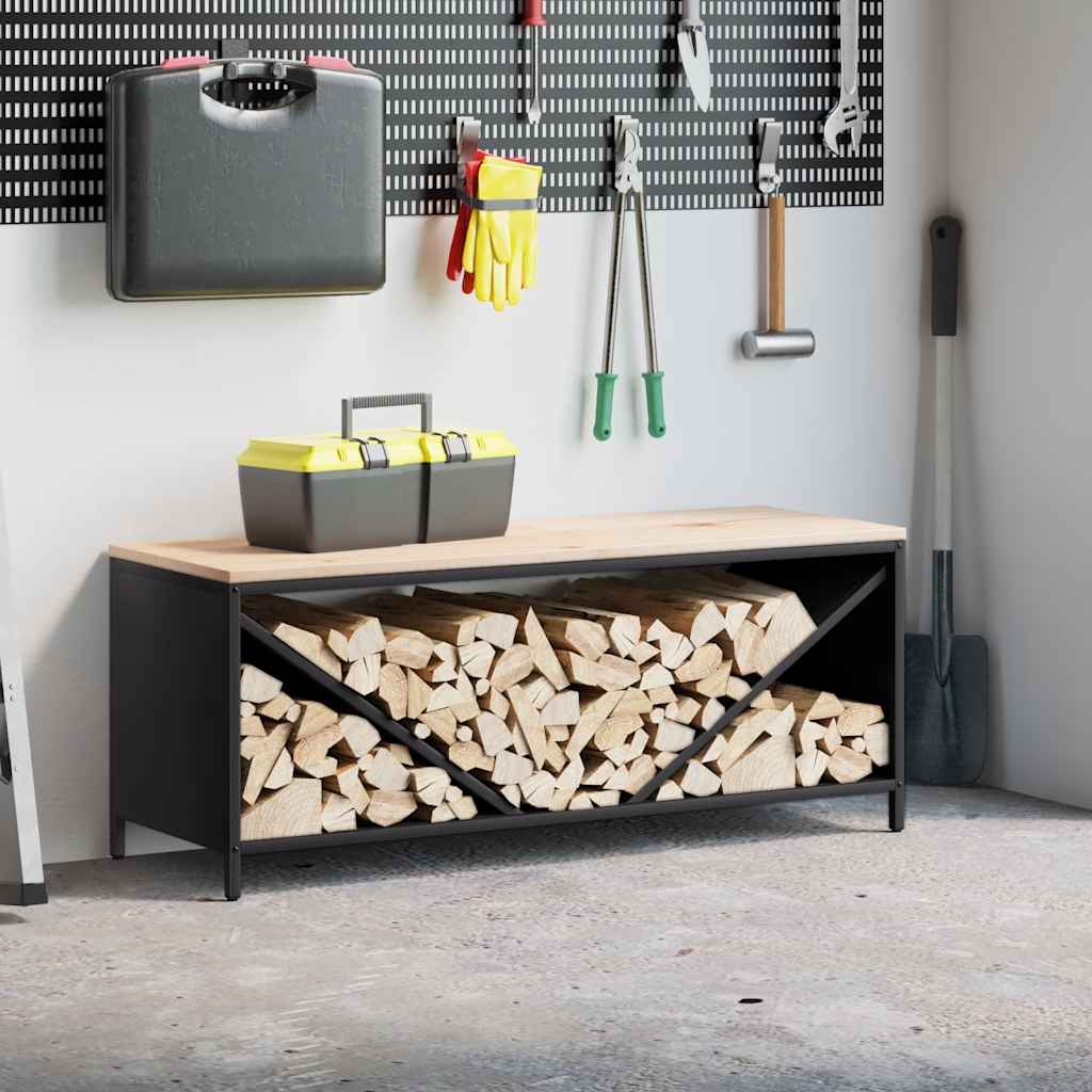 vidaXL Brandhoutrek met houten blad 100,5x35,5x40 cm zwart
